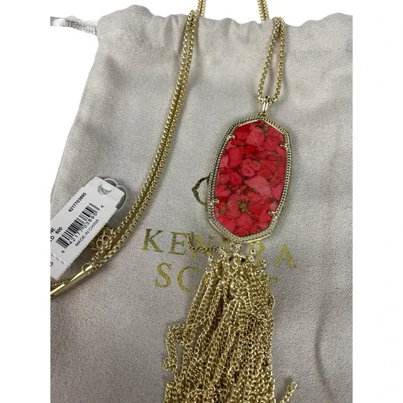 Kendra Scott Rayne Necklace In Gold NEW $90 Bronze Veined Red Magnesite - Picture 2 of 3